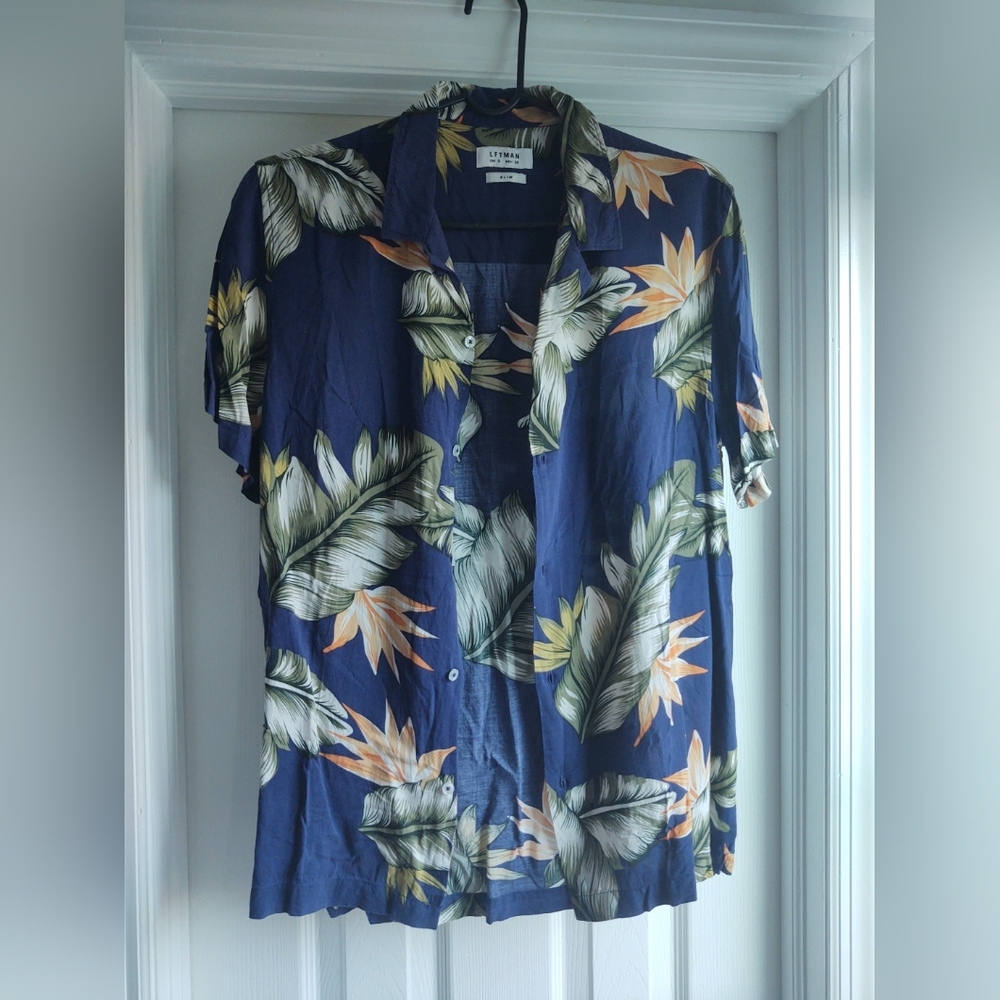 LFTMAN Short Sleeve Button Down Summer Hawaiian Shirt Cotton Beachwear Slim Fit